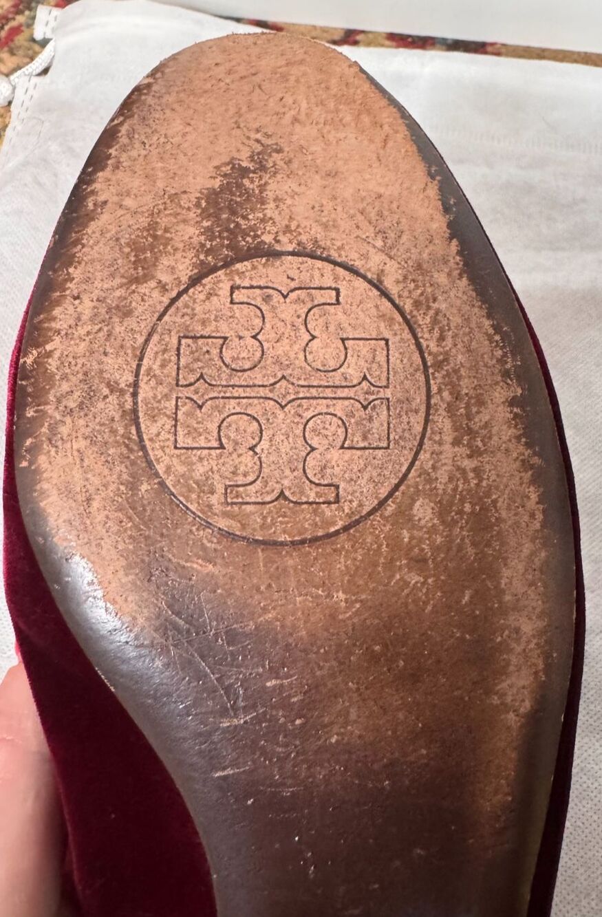 Tory Burch Burgundy Easton embroidered Velvet Beetle Loafers US 9.5 - Picture 11 of 16